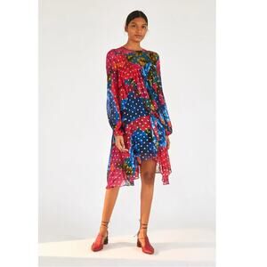 Farm Rio Anthropologie Maxi Bloom Mini Dress Metallic Embroidered Size Medium